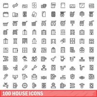 100 huis iconen set, Kaderstijl vector