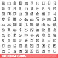 100 huis iconen set, Kaderstijl vector