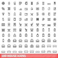 100 huis iconen set, Kaderstijl vector