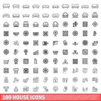 100 huis iconen set, Kaderstijl vector