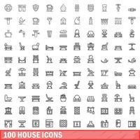 100 huis iconen set, Kaderstijl vector