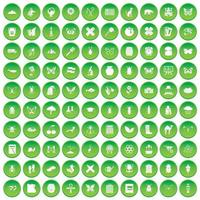100 insectenpictogrammen instellen groene cirkel vector