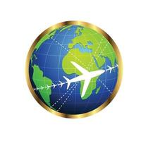 vliegtuig teken pictogram. reis rond de wereld symbool. cirkel en vierkante knoppen. platte ontwerpset. lintje. vector