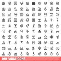 100 boerderij iconen set, Kaderstijl vector