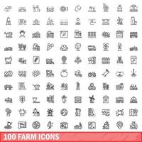 100 boerderij iconen set, Kaderstijl vector