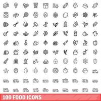 100 voedsel iconen set, Kaderstijl vector