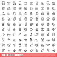 100 voedsel iconen set, Kaderstijl vector