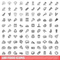 100 voedsel iconen set, Kaderstijl vector