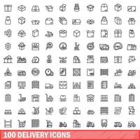 100 levering iconen set, Kaderstijl vector