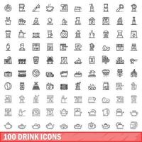 100 drank iconen set, Kaderstijl vector