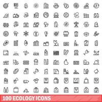 100 ecologie iconen set, Kaderstijl vector
