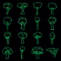 groene bomen pictogrammen instellen vector neon