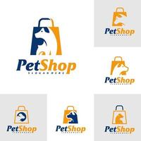 set van dierenwinkel logo ontwerpsjabloon. hond winkel logo concept vector. embleem, creatief symbool, icoon vector