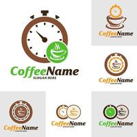 set koffie tijd logo ontwerpsjabloon. koffie logo concept vector. creatief pictogram symbool vector