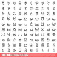 100 kleding iconen set, Kaderstijl vector