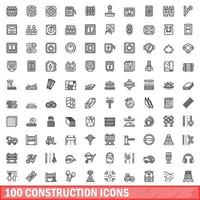 100 bouw iconen set, Kaderstijl vector