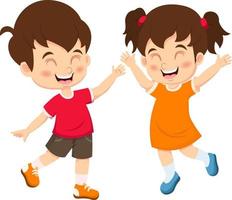 gelukkige schattige jongen en meisje cartoon zwaaiende handen vector