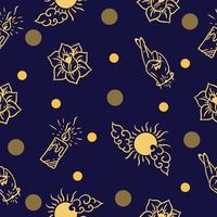 abstracte gouden naadloze patroon cirkel crème object behang met ontwerp op donkerblauw. vector