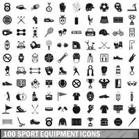 100 sportuitrusting iconen set, eenvoudige stijl vector