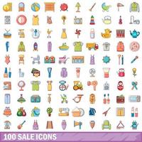 100 verkoop iconen set, cartoon stijl vector