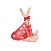 schattig konijntjesmeisje in rode jurk. vectorillustratie op witte achtergrond vector