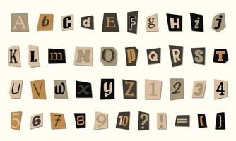 verzameling vintage stijl papieren brieven. alfabet letters. vector illustratie