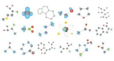 molecuul pictogrammenset, cartoon stijl vector