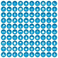 100 familietraditie iconen set blauw vector