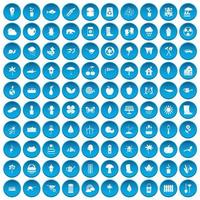 100 tuin spullen iconen set blauw vector
