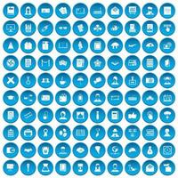 100 schrijver iconen set blauw vector