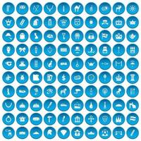 100 kroon iconen set blauw vector