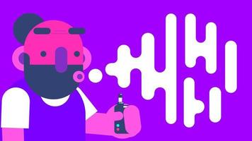 een unieke bebaarde man die rookt met een platte ontwerpillustratie van vape vector