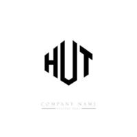 hut letter logo-ontwerp met veelhoekvorm. hut veelhoek en kubus vorm logo ontwerp. hut zeshoek vector logo sjabloon witte en zwarte kleuren. hut monogram, business en onroerend goed logo.