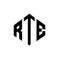 rte letter logo-ontwerp met veelhoekvorm. rte veelhoek en kubusvorm logo-ontwerp. rte zeshoek vector logo sjabloon witte en zwarte kleuren. rte monogram, business en onroerend goed logo.