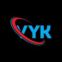 vyk-logo. vk brief. vyk brief logo ontwerp. initialen vyk-logo gekoppeld aan cirkel en monogram-logo in hoofdletters. vyk typografie voor technologie, zaken en onroerend goed merk. vector