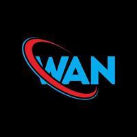 wan-logo. vage brief. wan brief logo ontwerp. initialen wan-logo gekoppeld aan cirkel en monogram-logo in hoofdletters. wan typografie voor technologie, zaken en onroerend goed merk. vector