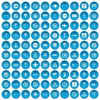 100 verkeersborden iconen set blauw vector