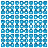 100 straatverlichting iconen set blauw vector