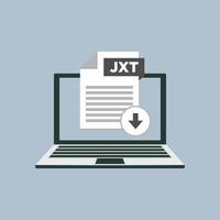 download jxt-pictogrambestand met label op laptopscherm. documentconcept downloaden vector