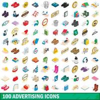 100 reclame iconen set, isometrische 3D-stijl vector