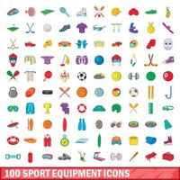 100 sportuitrusting iconen set, cartoon stijl vector