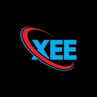 xee-logo. xee brief. xee brief logo ontwerp. initialen xee-logo gekoppeld aan cirkel en monogram-logo in hoofdletters. xee typografie voor technologie, zaken en onroerend goed merk. vector