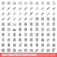 100 bouw iconen set, Kaderstijl vector