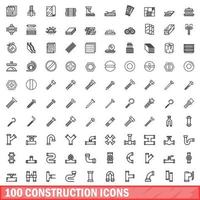 100 bouw iconen set, Kaderstijl vector