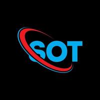 sot-logo. sot brief. sot brief logo ontwerp. initialen sot logo gekoppeld aan cirkel en hoofdletter monogram logo. sot typografie voor technologie, business en onroerend goed merk. vector