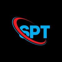 sp-logo. sp brief. spt brief logo ontwerp. initialen spt-logo gekoppeld aan cirkel en monogram-logo in hoofdletters. spt typografie voor technologie, business en onroerend goed merk. vector