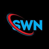 swn-logo. zn brief. swn brief logo ontwerp. initialen swn logo gekoppeld aan cirkel en hoofdletter monogram logo. swn typografie voor technologie, zaken en onroerend goed merk. vector