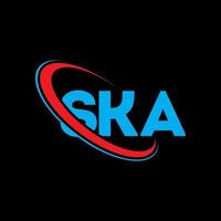 ska-logo. ska brief. ska brief logo ontwerp. initialen ska-logo gekoppeld aan cirkel en monogram-logo in hoofdletters. ska typografie voor technologie, business en onroerend goed merk. vector