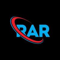 rar-logo. zeldzame brief. rar brief logo ontwerp. initialen rar-logo gekoppeld aan cirkel en monogram-logo in hoofdletters. rar typografie voor technologie, zaken en onroerend goed merk. vector