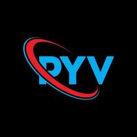 pyv-logo. pv brief. pyv brief logo ontwerp. initialen pyv-logo gekoppeld aan cirkel en monogram-logo in hoofdletters. pyv typografie voor technologie, zaken en onroerend goed merk. vector